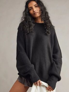 Free People Easy Street Tunic Black Oversized Ribbed Knit, size M